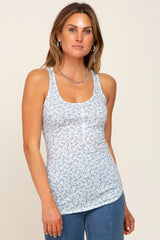 Blue Floral Button Accent Maternity Tank Top