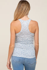 Blue Floral Button Accent Maternity Tank Top