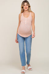 Peach Floral Button Accent Maternity Tank Top