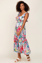 Multicolor Floral Ruffle Accent Maxi Dress