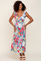 Multicolor Floral Ruffle Accent Maxi Dress