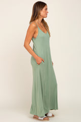 Light Olive Sleeveless V-Neck Maxi Dress