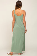 Light Olive Sleeveless V-Neck Maxi Dress