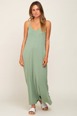 Light Olive Sleeveless V-Neck Maxi Dress