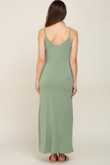 Light Olive Sleeveless V-Neck Maternity Maxi Dress