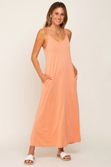 Peach Sleeveless V-Neck Maxi Dress