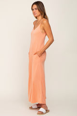 Peach Sleeveless V-Neck Maxi Dress