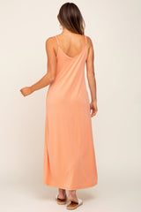 Peach Sleeveless V-Neck Maxi Dress