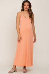 Peach Sleeveless V-Neck Maternity Maxi Dress