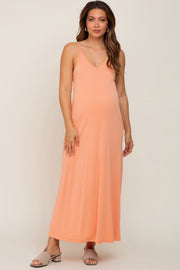 Peach Sleeveless V-Neck Maternity Maxi Dress