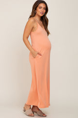 Peach Sleeveless V-Neck Maternity Maxi Dress