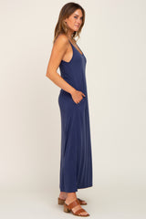 Navy Blue Sleeveless V-Neck Maxi Dress