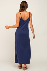 Navy Blue Sleeveless V-Neck Maxi Dress