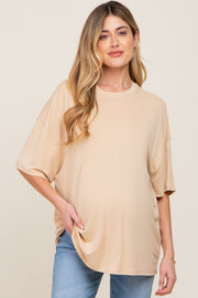 Camel Basic Oversized Maternity T-Shirt