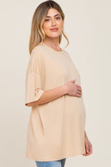 Camel Basic Oversized Maternity T-Shirt