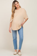 Camel Basic Oversized Maternity T-Shirt