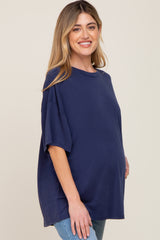 Navy Basic Oversized Maternity T-Shirt