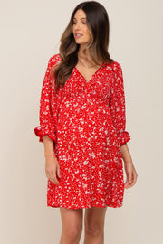 Red Floral 3/4 Sleeve Maternity Dress