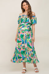 Multi Color Printed Off Shoulder Maternity Midi Dress