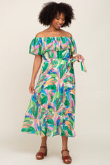 Multi Color Printed Off Shoulder Maternity Midi Dress