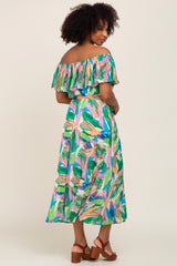 Multi Color Printed Off Shoulder Midi Dress