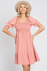 Coral Smocked Ruffle Trim Maternity Dress