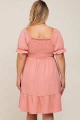 Coral Smocked Ruffle Trim Plus Maternity Dress