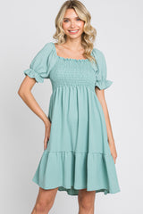 Mint Smocked Ruffle Trim Maternity Dress