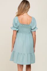 Mint Smocked Ruffle Trim Maternity Dress