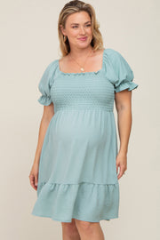 Mint Smocked Ruffle Trim Plus Maternity Dress