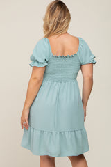 Mint Smocked Ruffle Trim Plus Maternity Dress