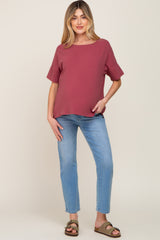 Burgundy Short Cuff Sleeve Maternity Top