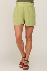 Light Olive Linen Ruffled Maternity Shorts