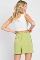 Light Olive Linen Ruffled Shorts