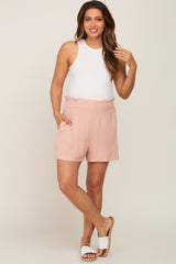 Peach Linen Ruffled Maternity Shorts