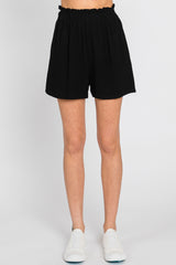 Black Linen Ruffled Shorts