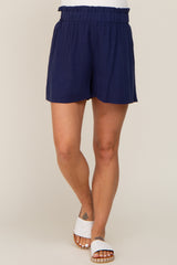 Navy Linen Ruffled Maternity Shorts