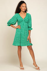 Green Floral 3/4 Sleeve Dress