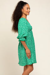 Green Floral 3/4 Sleeve Dress