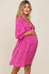 Magenta Floral 3/4 Sleeve Maternity Dress