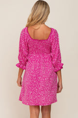 Magenta Floral 3/4 Sleeve Maternity Dress