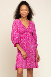 Magenta Floral 3/4 Sleeve Dress