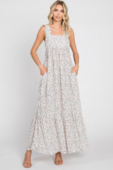 Cream Floral Ruffle Trim Maternity Maxi Dress