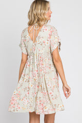 Light Olive Floral V-Neck Short Sleeve Dress