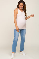 Light Pink Sleeveless Ribbed Maternity Top