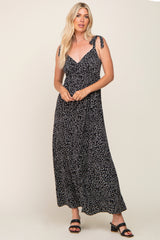 Black Button Front Tie Shoulder Maternity Maxi Dress