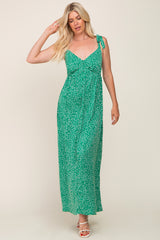 Green Button Front Tie Shoulder Maxi Dress