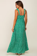 Green Button Front Tie Shoulder Maternity Maxi Dress