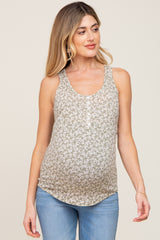 Light Olive Floral Button Accent Maternity Tank Top