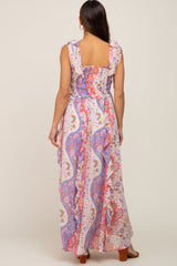 Pink Paisley Print Sleeveless Ruffle Maternity Maxi Dress